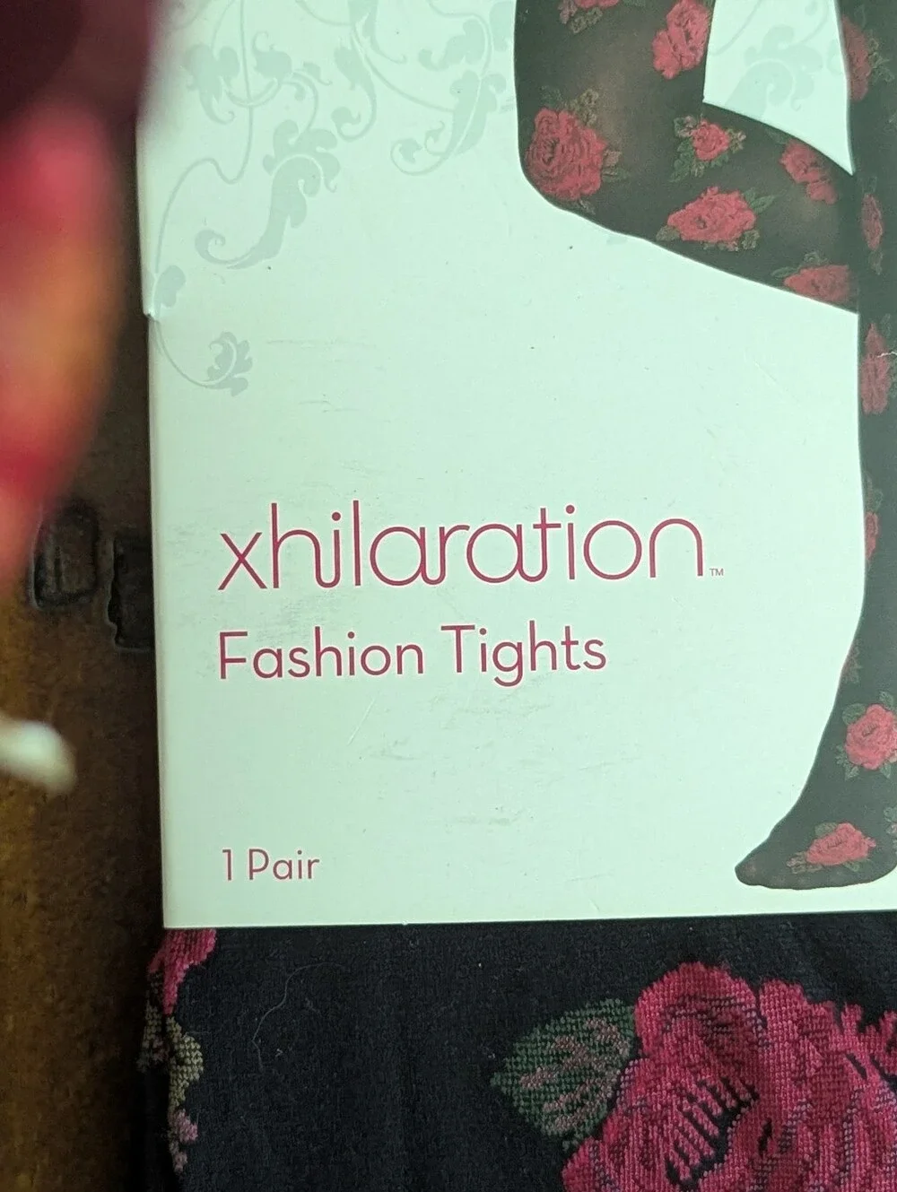NIP Xhilaration Target Rose Floral Patterned Fashion Tights Black Pink S/M